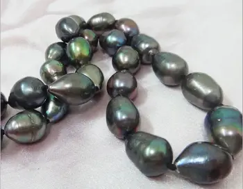 

18"10-13MM GENUINE TAHITIAN NATURAL BLACK GREEN PEARL NECKLACE 925silver