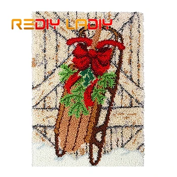 

Latch Hook Kits Make Your Own Rug Christmas Sleigh Crocheting Cushion Mat DIY Carpet Rug Set Acrylic Yarn Printed Canvas Crafts