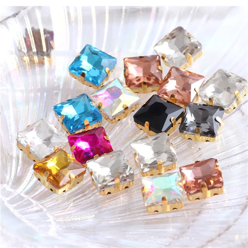 Square Glittering Crystal Sew on Glass Rhinestone with golden claw sew on stones strass for clothing accessories shoes sew on rhinestones sewing rhinestones crystal rhinestones rhinestone crystals glass rhinestones clear glass rhinestones rhinestone accessories rhinestone claw rhinestones beads