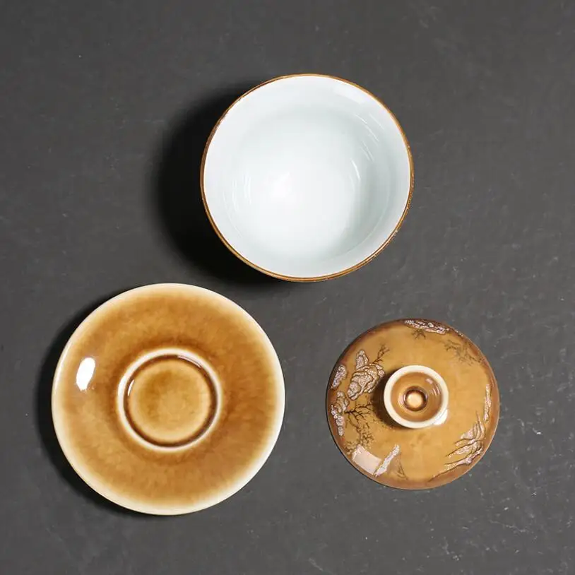PINNY из расписного фарфора золото под стеклом Gaiwan пигментированные Керамические кунг-фу пиалы для чая Античная чайная чаша Chinaware