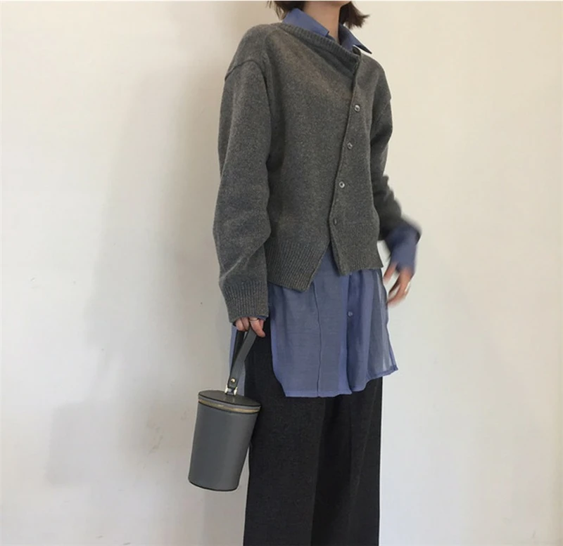 SHIJIA, круглый вырез, необычный, однобортный, длинный рукав, женские кардиганы, вязаные топы, зимние, повседневные, шикарные, женские, вязаные, открытая строчка