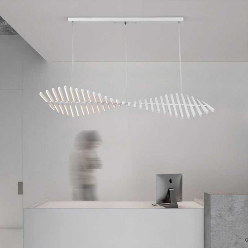 Скандинавский светодиодный светильник для гостиной современный минималистичный дизайнерский домашний Ресторан черный/люстра новая рыба в форме кости Офис Бар лампы
