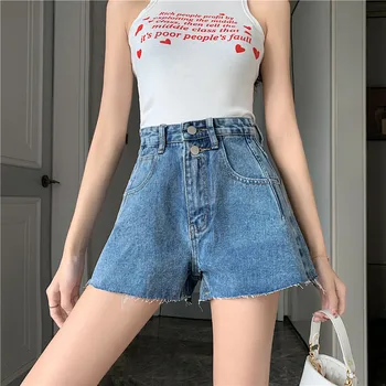 

2020 New Summer Denim Shorts Woman High Waist Blue Loose Short Jeans Female Chic Korean Fashion Wide Leg Shorts for Woman