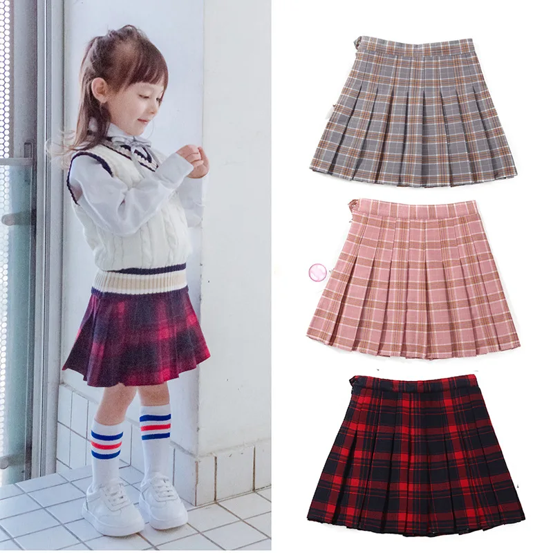 

New Style Skirt 2019 Pleated Girls Children Plaid Short Skirt Big Boy College Style Spring And Autumn All Seasons B