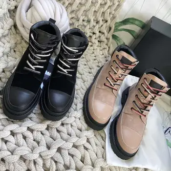 

Hot Sale Winter Shoes Women Mid Calf Lace Up Women Boots Genuine Leather Platform Boots Round Toe Women Boots Zapatos De Mujer