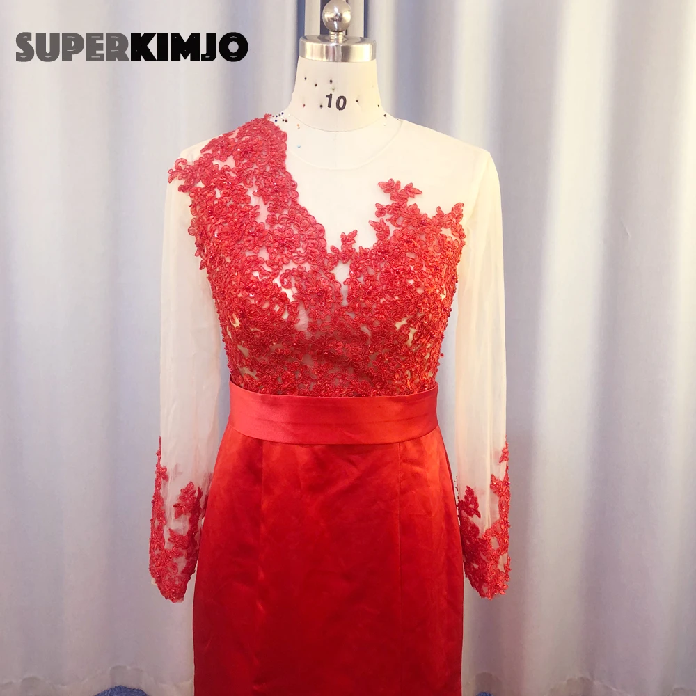 SuperKimJo Vestidos Elegantes красные вечерние платья Длинные Русалка атласные кружева аппликация бисером скромное вечернее платье формальное платье
