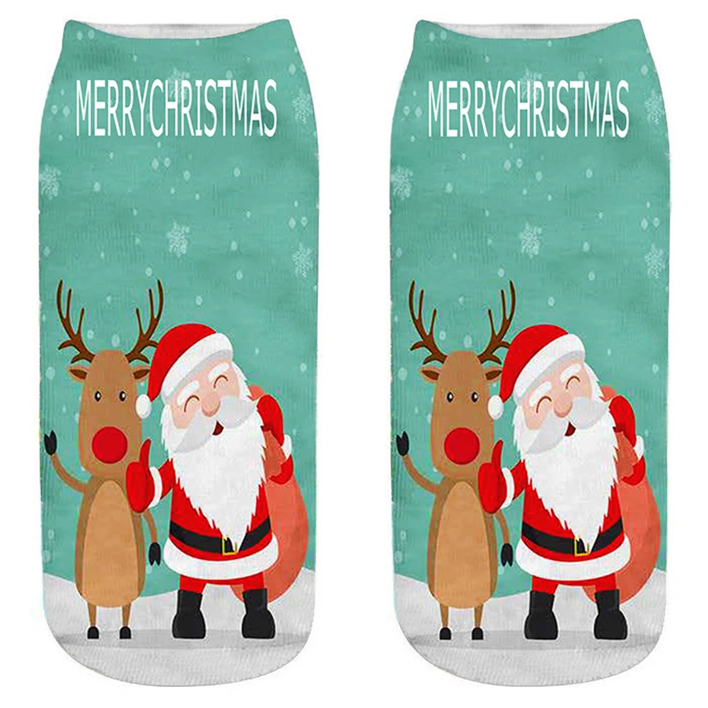 Милые рождественские носки с 3D принтом Санта-Клауса с забавным оленем и снеговиком на год в подарок - Цвет: Черный