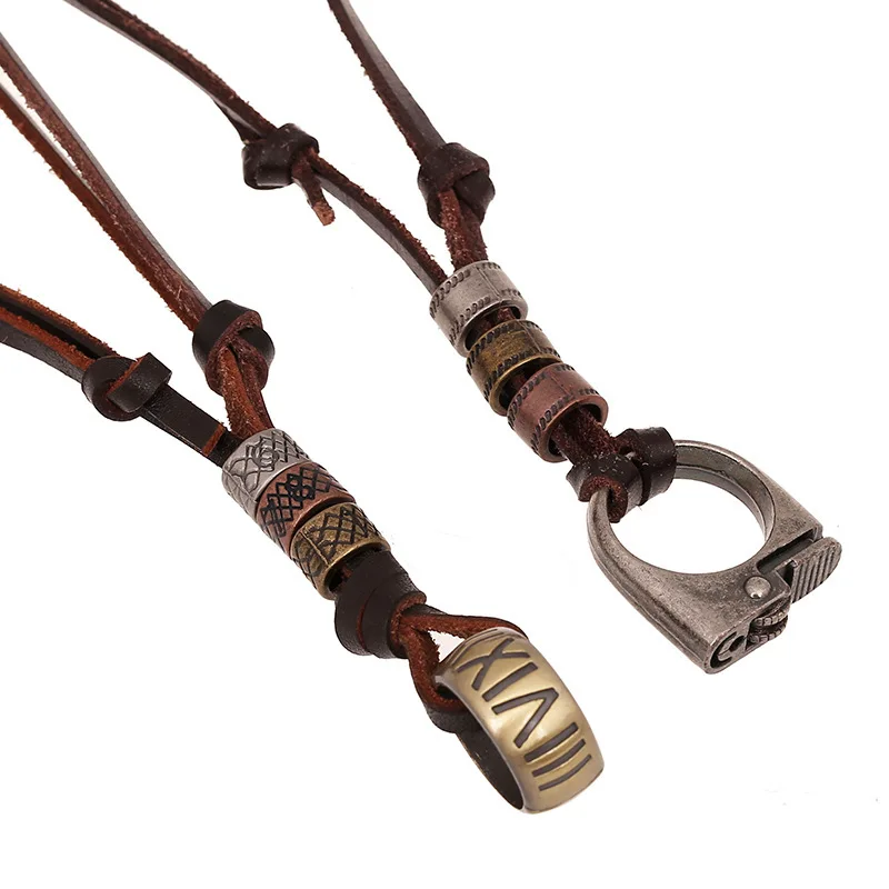 

Alloy Lighter Spare Parts Vintage Cowhide Necklace Fashion New Style Genuine Leather Necklace 10 Yuan Shop Supply of Goods