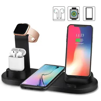 

10W Qi Wireless Charger Dock Station 4 in 1 For Iphone Airpods Micro USB Type C Stand Fast Charging 3.0 For Charger