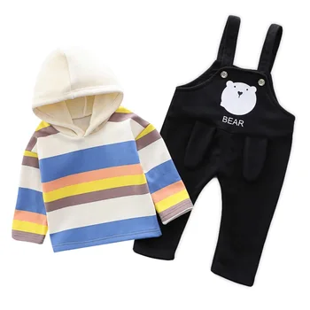 

Cotton Autumn Baby Boy Outfits Set Long Sleeve Casual Striped Print Hoodie Sweatshirt Blouse+Strap Trousers Overalls Ci