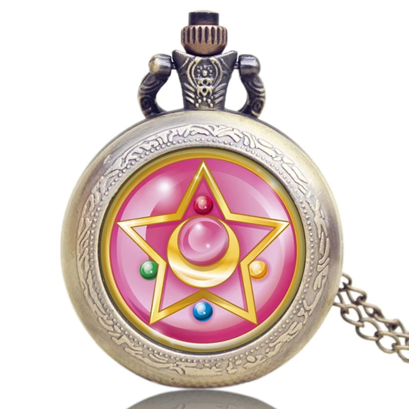 Sailor Moon 4 Новая мода, серебряные большие кварцевые карманные часы, роскошные золотые матросские лунное ожерелье, подвесное ожерелье с цветами из ротанга, карманные часы, подарки - Цвет: Sailor Moon 4