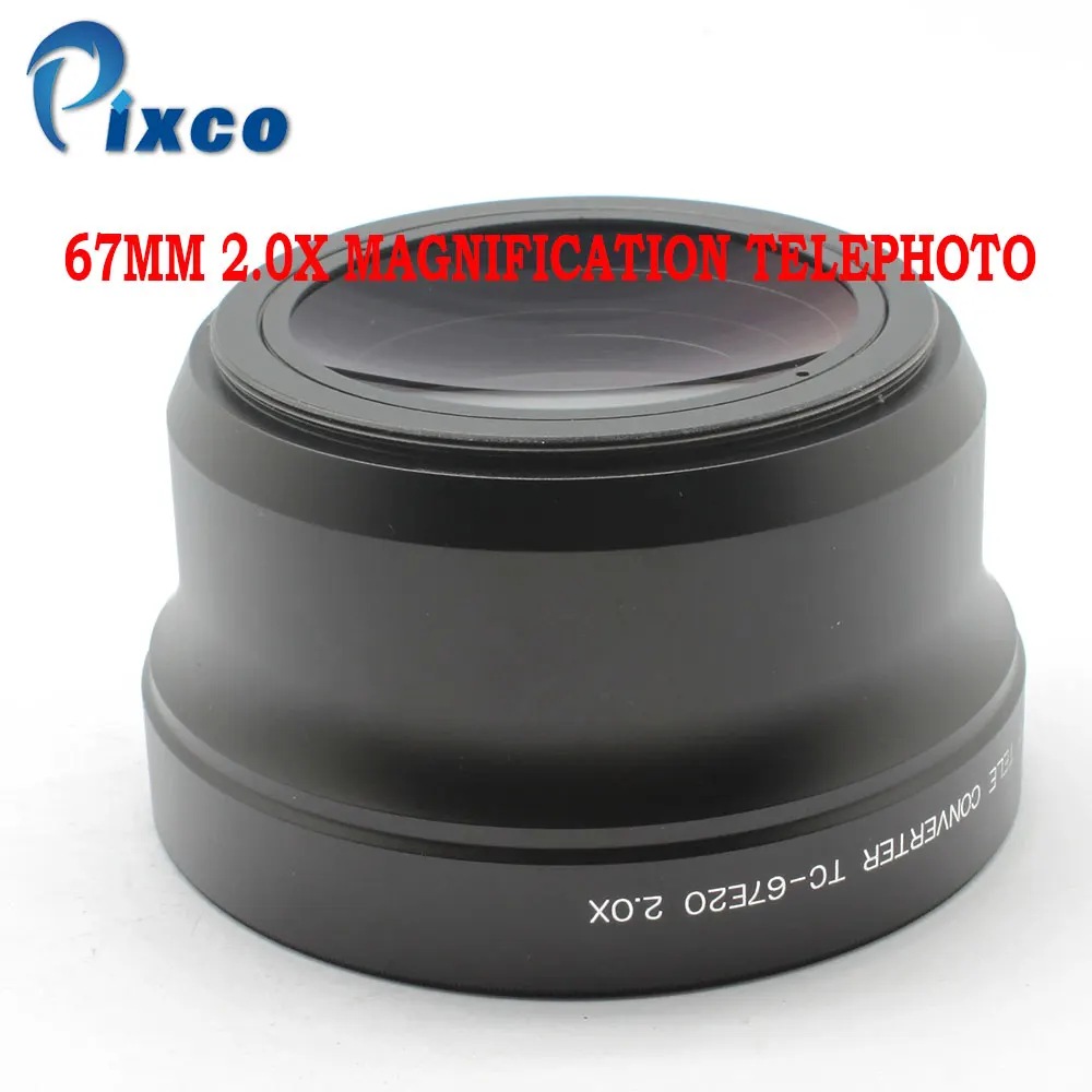 Pixco 67mm 2.0X Magnification Telephoto Tele Converter Lens For Camera Black