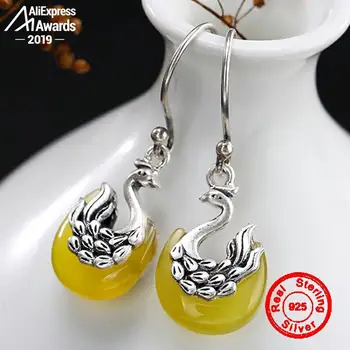 

S925 Fine Jewelry Earrings 925 Sterling Silver Artisan Baltic Retro Exquisite Semi Gemstone waterdrop moldavite