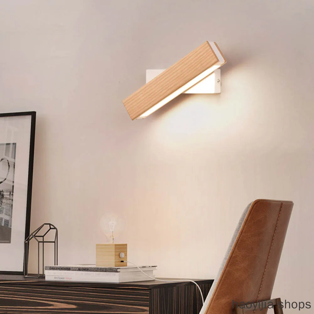 

New bedroom living room aisle wall lamp wall art modern Nordic solid wood LED rotating wall lamp bedside night light fashion