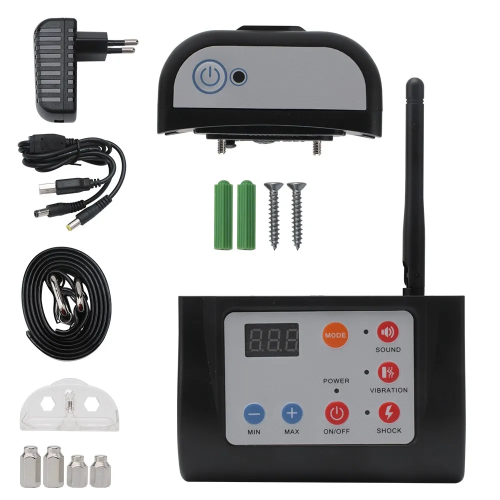 2 ב 1 לחיות מחמד כלב אלחוטי גדר אימון צווארון חיצוני חשמלי הבלימה חיית מחמד עמיד למים רעיוני E צווארון מזיק