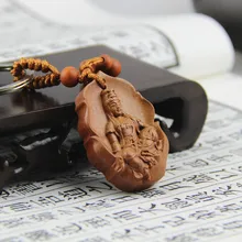 Персиковый деревянный автомобильный брелок в виде листьев лотоса Брелок «Гуаньинь» кулон приносит ключ безопасности кольцо кулон подарок оптом