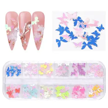 

12 Cells/set Butterfly Colored Roses Flowers Santa Christmas Hat Christmas Halloween Nail Wood Pulp Chips 3D Nail Art Sequins