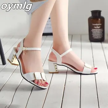 

2020 New fashion Party Slippers Women Summer Shoes red Black White Buckle Chunky Heel Ladies Slides Female Sandals Shoes