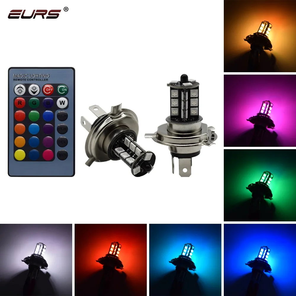 EURS 2 шт. 5050 27SMD H4 H7 H11 9005 rgb пульт дистанционного Управление туман светильник лампы