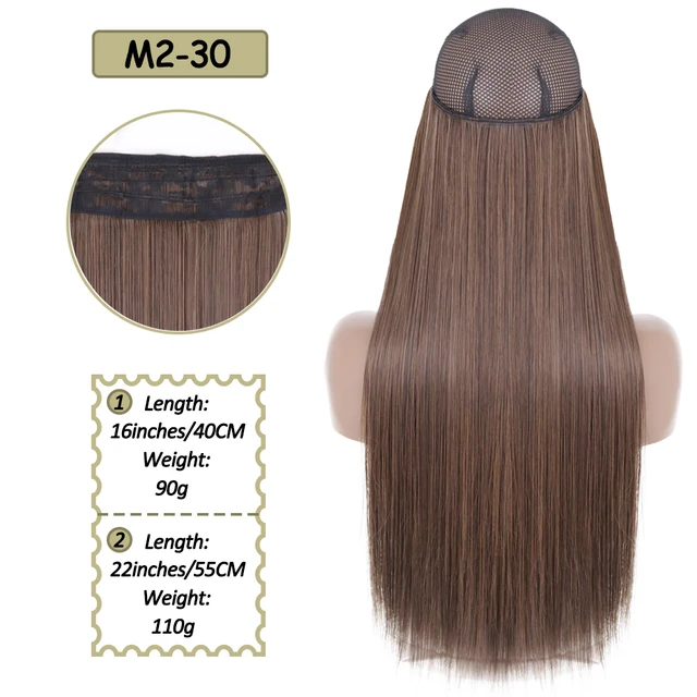 Synthetic No Clip Halo Hidden Hair Extension Ombre Artificial Natural Fake False Long Short Straight Hairpiece Blonde For Women M2-30