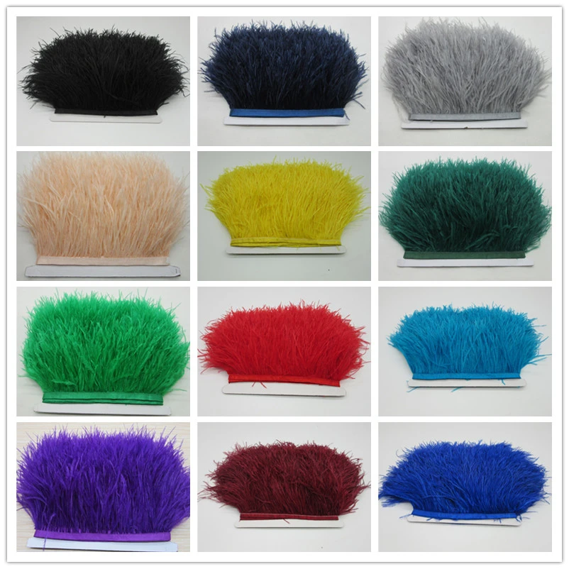 

1 Meter Width 8-10 CM Fashion Fluffy Dyed Multicolored Ostrich Feather Ribbon Trimming Fringe Trim Apparel Decoration