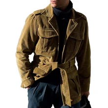 

Men's Spring Jacket Corduroy Pockets Long Sleeve Single Breasted Spring/Autumn Turn-down Collar Casual Solid Belt Fashion Coat