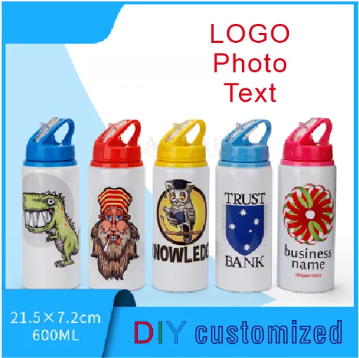600ML Bottle with Straw DIY colorful print photo for Travel Sport Easy take Aluminium Portable MAZWEI