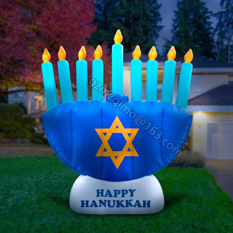 Гигантский надувной Menorah Hanukkah украшение со встроенными лампочками
