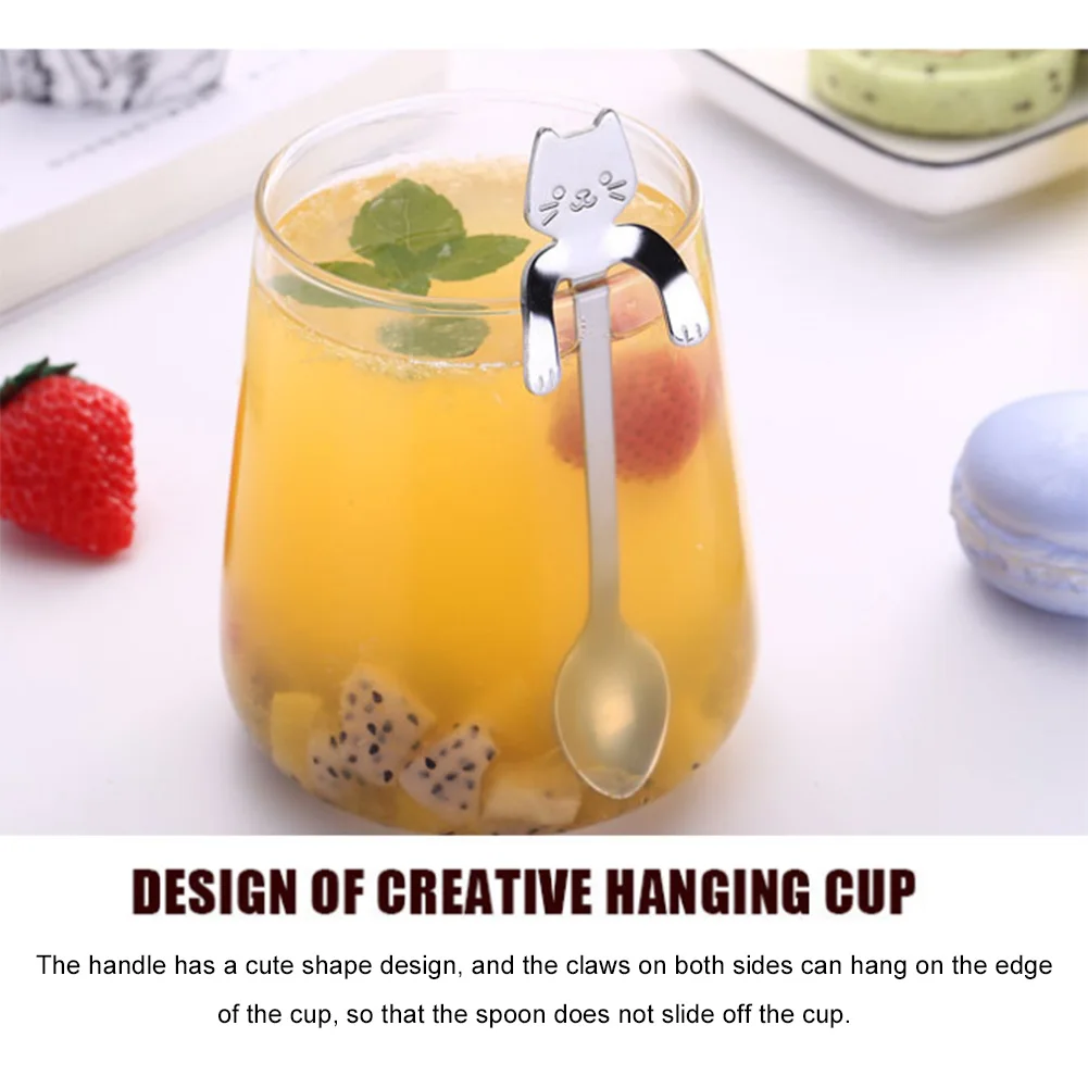 Creative 304 Stainless Steel Coffee Spoon Cartoon Cute Cat Long Handle Hanging Cup Mug | Дом и сад
