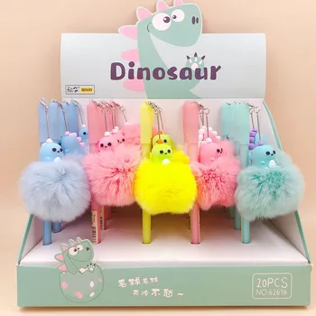 

40 pcs/lot Dinosaur Hairball Pendant Gel Pen Cute 0.5mm black ink Neutral Pen School writing Supplies Promotional Gift