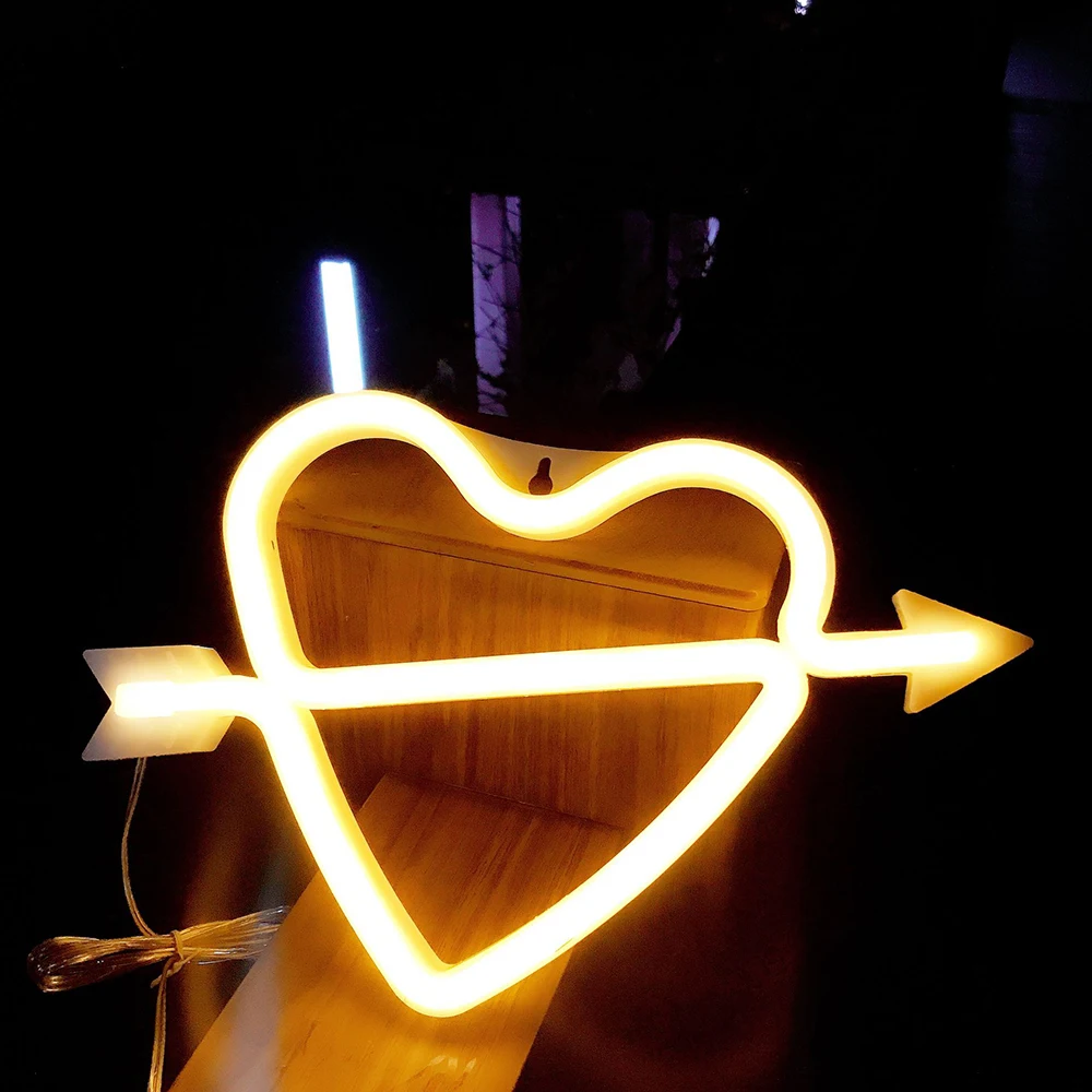 Неоновый знак в форме сердца ночные светильники батарея или управляемый через USB неоновый настенный светильник для декоративные шары вечерние день Святого Валентина