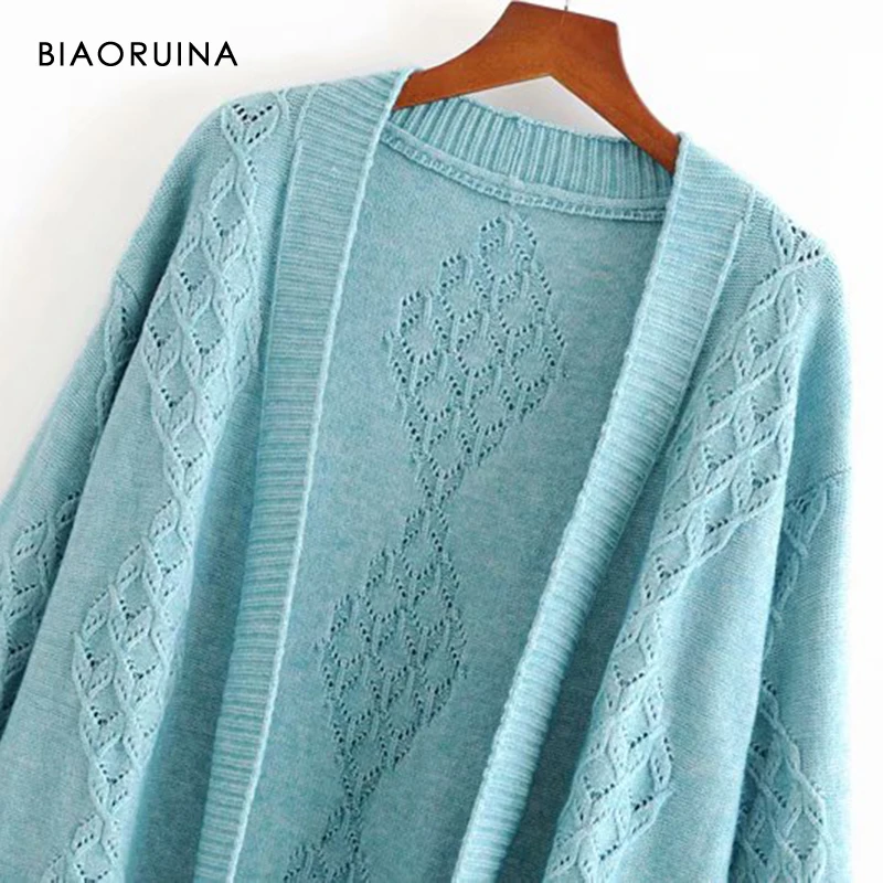 BIAORUINA, 3 цвета, женские вязаные Длинные кардиганы, Женский однотонный Повседневный свободный свитер, один размер, женская мода