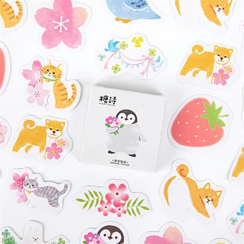 

45pcs Garden of Pet Stickers Set Cute Penguin Cat Dog Rabbit Flower Note Sticker Decorative Adhesive Post Journal Album A6536