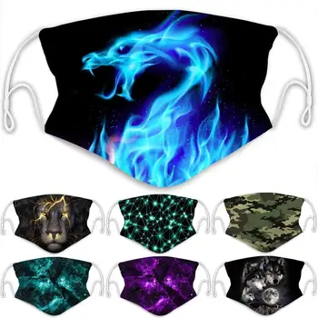 

Fashion Face Mask Digital Print Dustproof Windproof Anti-spitting Protective Washable Two Lays Mask Men Women Mascherine B