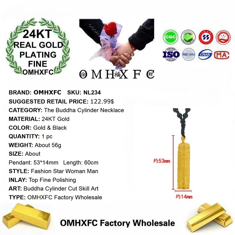 OMHXFC NL234 Европейская мода Лидер продаж обувь для мужчин и женщин для вечеринки, дня рождения свадебный подарок Будды цилиндр 24KT Золотая подвеска Цепочки и ожерелья