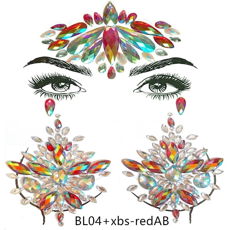 3D наклейки для тела Временные татуировки набор блестящих акриловых самоклеющихся украшений для лица драгоценные камни для тела глаза грудь Декор Красота Макияж - Цвет: BL04-xbs redAB