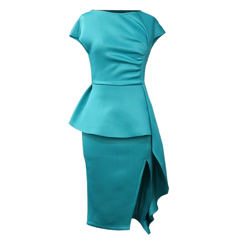 

Green Sexy Bodycon Party Dress Women Short Sleeve Slit Package Hip Peplum Date Dresses Fashion Office Ladies African Plus Size