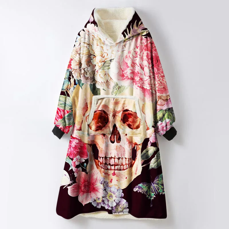 3d Sugarskull с капюшоном Одеяло Ute Matryoshka надеваемое покрывало с рукавами зимняя теплая уличная куртка шерпа плед - Цвет: 14