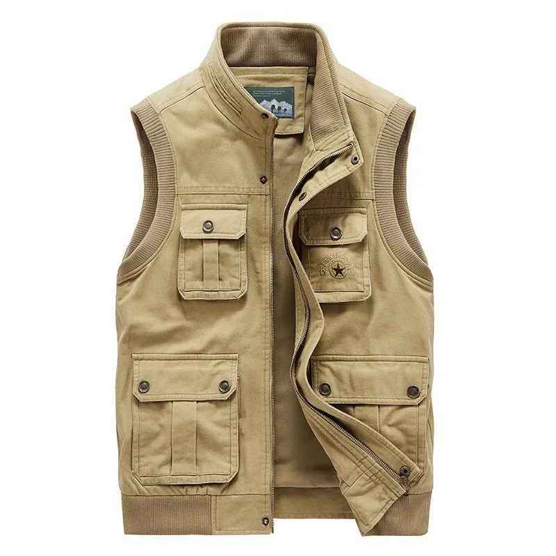 

Vest Jacket Sleeveless Men Vest Male Many Pocket Waistcoat Photographer Autumn Unloading Tactical Stand Collar Multi Pocket Vest