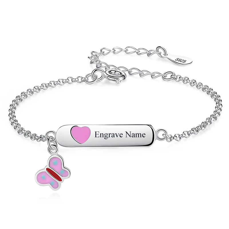 ELESHE, персонализированные именные браслеты для детей, на заказ, розовое эмалированное сердце, очаровательный браслет, гравировка, 925 пробы, Серебряное ювелирное изделие, подарок - Окраска металла: YS1299