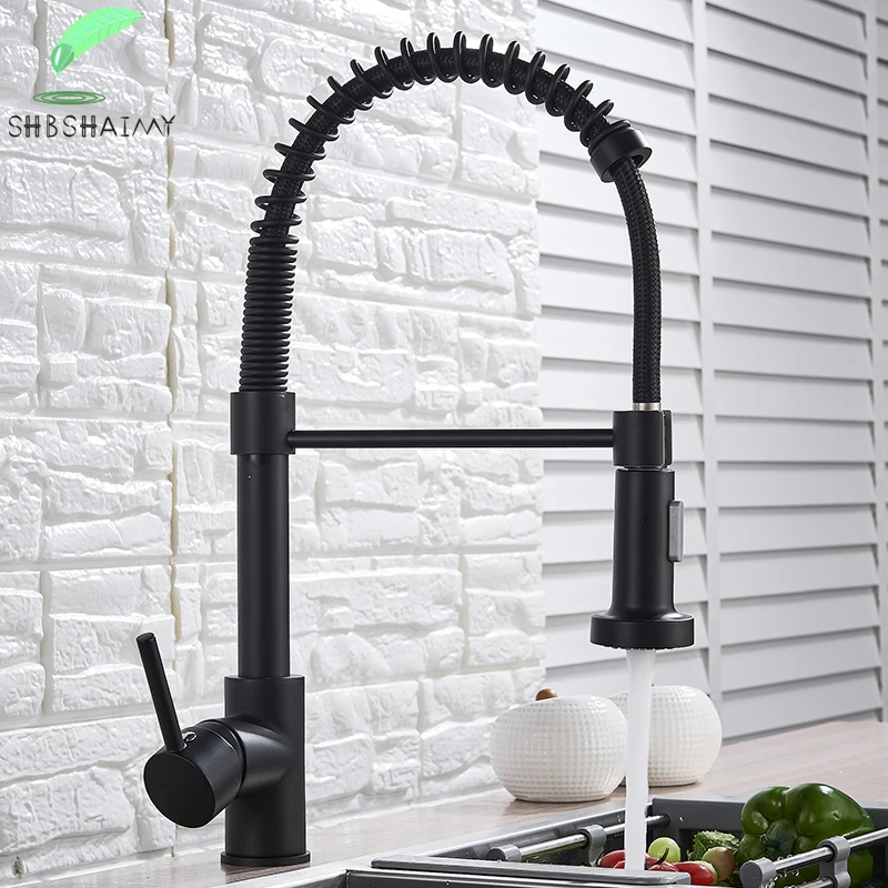 Grifo de fregadero de cocina, mezclador de agua fría y caliente montado en cubierta, modo doble Caño extraíble, rotación de 360, negro, multicolor