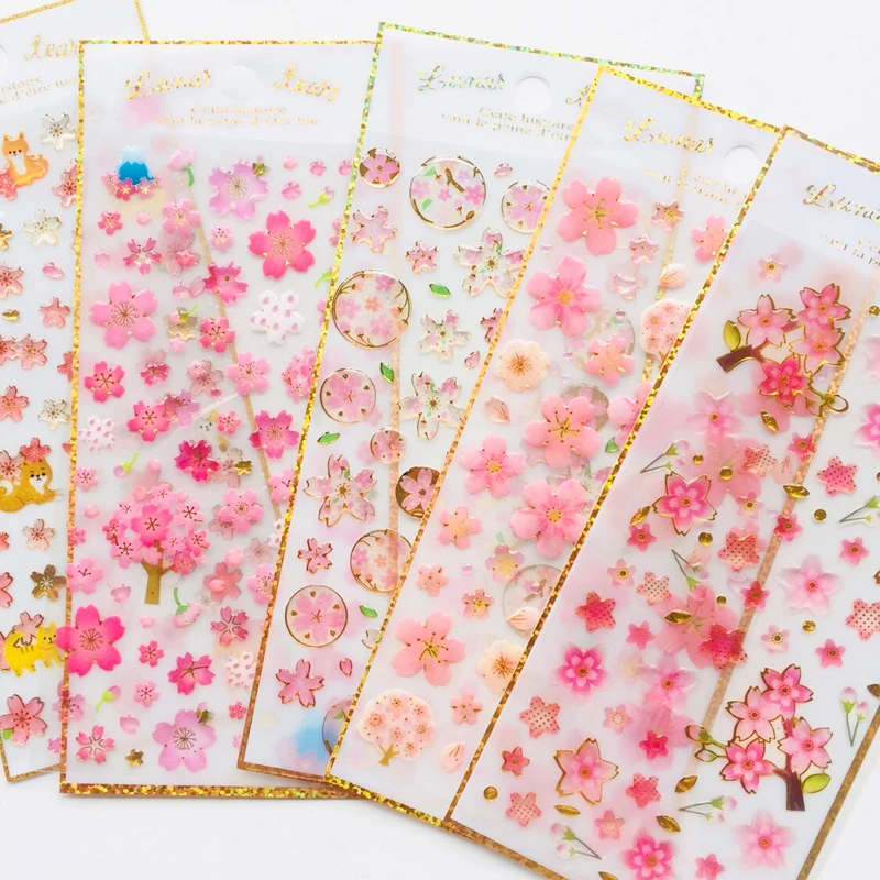 

1 Sheet Romantic Sakura Crystal Epoxy Decorative Stickers Diary Album Stick Label Student Supply