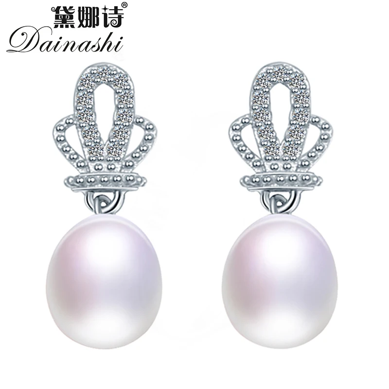 Dainashi 925 Sterling Silver Zircon Crown Fashion Drop Earrings 100% Genuine Natural Freshwater Pearl for Women | Украшения и