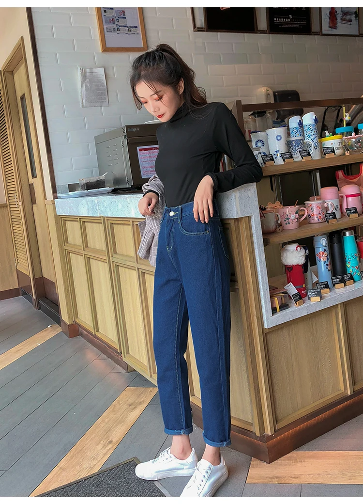 WITHZZ Spring Autumn Woman's Denim Pants for Women Vintage Female Straight Pants Trousers High Waist Jeans