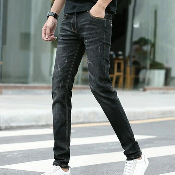 

Men jeans zipper fit elastic jeans for young men students jeans fly fit jeans jogging pants pencil jeans for men fashion leisure