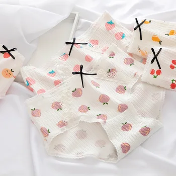 

Sexy Strawberry Briefs Women Cotton high quality bow Panties Fashion lady Knickers plant Underwear Female fresh fruit Lingeries