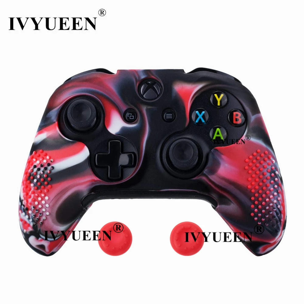 Red Camo IVYUEEN Противоскользящий силиконовый чехол для microsoft Xbox One X S тонкий защитный чехол для контроллера с захватами для большого пальца-12 цветов - Цвет: Red Camo