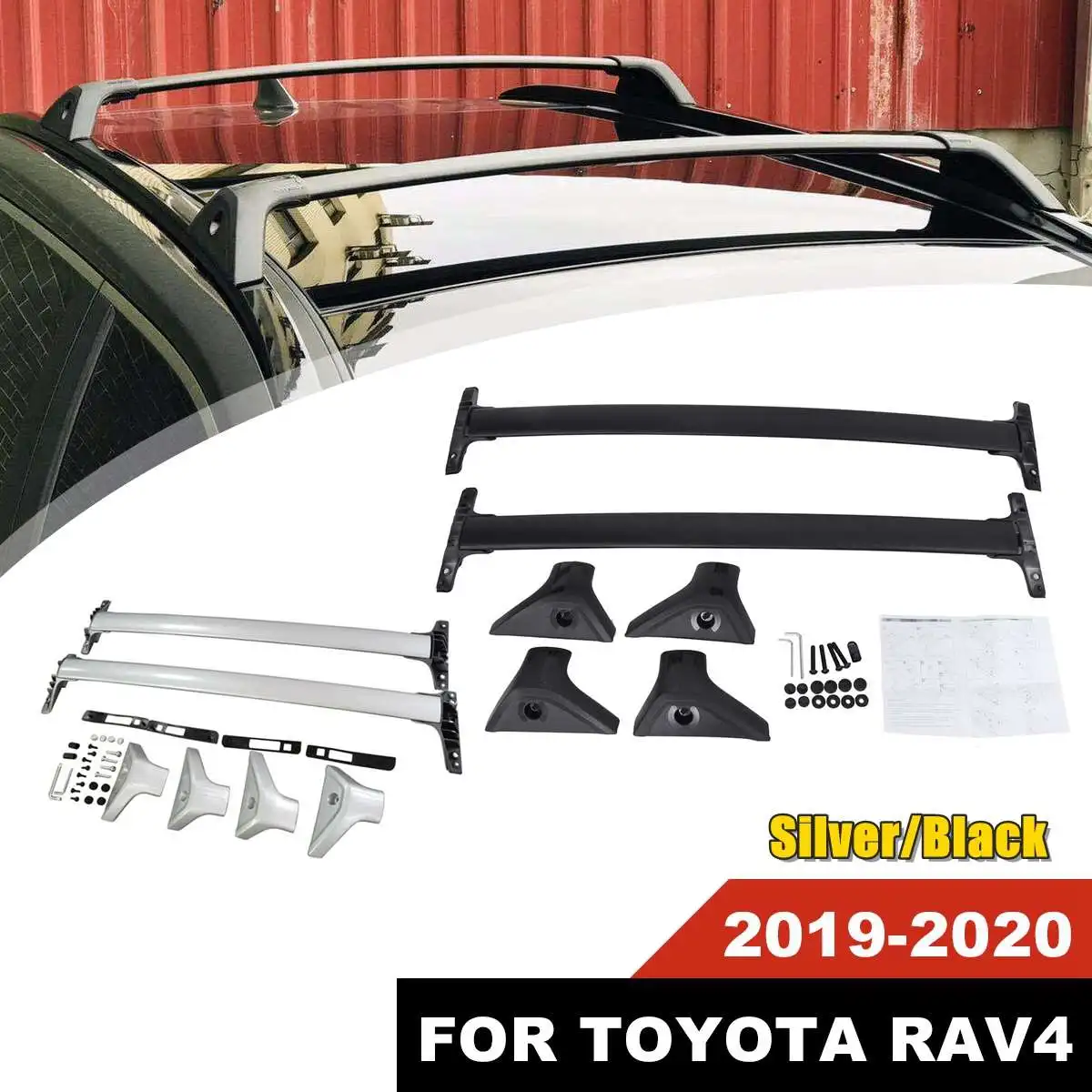 Barra de Tejadilho Transversal para Toyota Atualizar o Seu Nova Prata Preto Alumínio Rack Barra Rav4 2020 Estilo Amercian Carro - 4 Caixas e racks p/ telhado