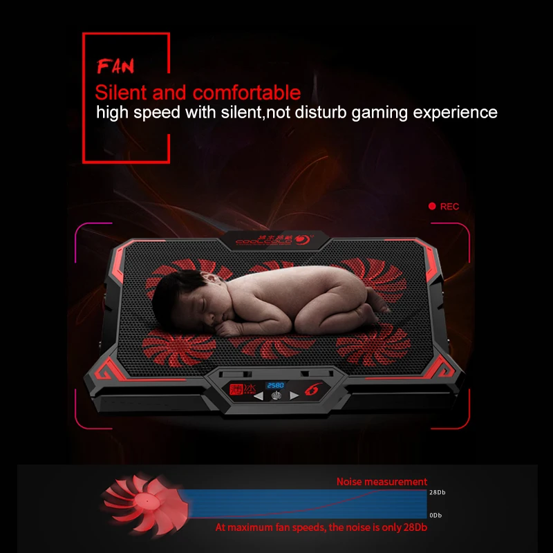 Coolcold игровой кулер для ноутбука, шесть вентиляторов, светодиодный экран, два порта Usb, 2600 об/мин, охлаждающая подставка для ноутбука, подставка для ноутбука 12-17 дюймов