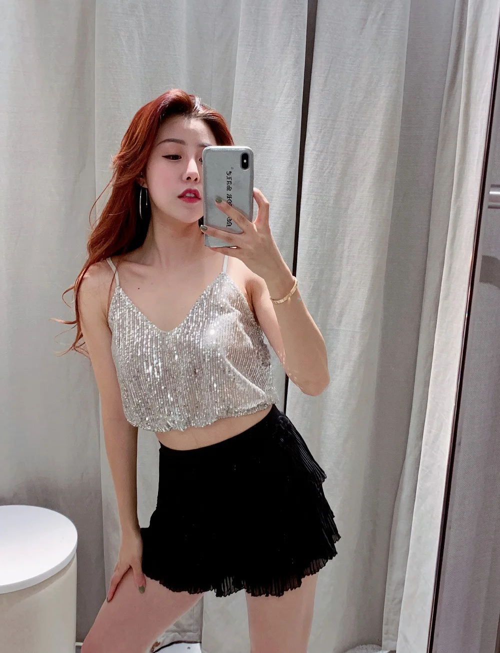

2019 Casual of Europe And America 2019 Summer New Style High-waisted Slimming Versatile Laminated Decoration Small Pleated Short